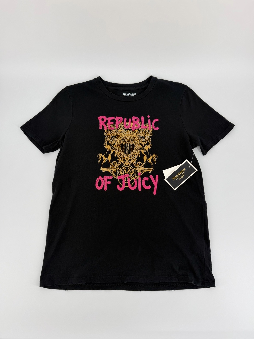 Juicy Couture Black Label Republic Of Juicy Band Tee Womens XS Black NWT